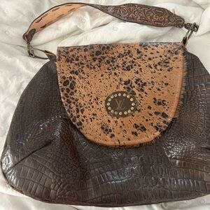 Keep it Gypsy Brown Leather Shoulder Bag with Tan Haircalf Flap